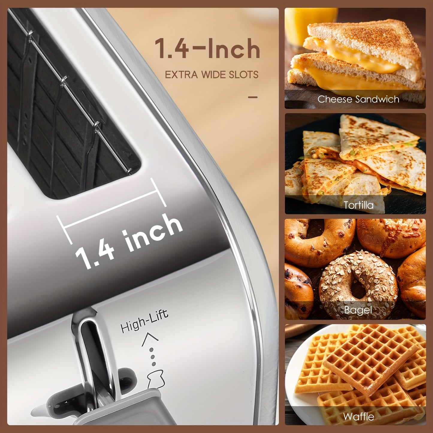 4-Slice Toaster with 7 Shade Settings by Reemix, Stainless Steel