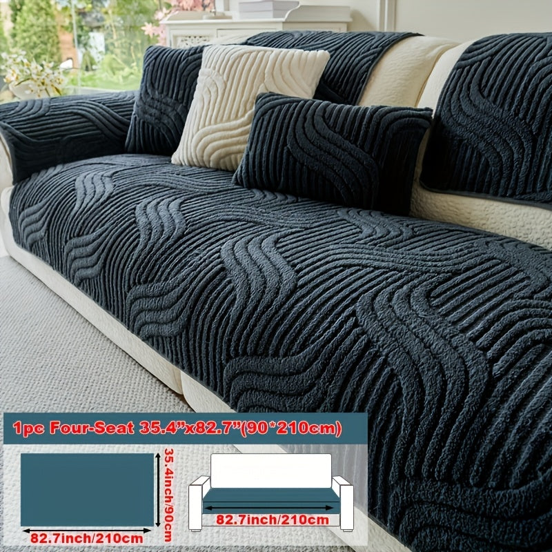 Elegant Plush Sofa Cover Black and Cream Non Slip Pet Friendly Breathable 100 Percent Polyester Machine Washable