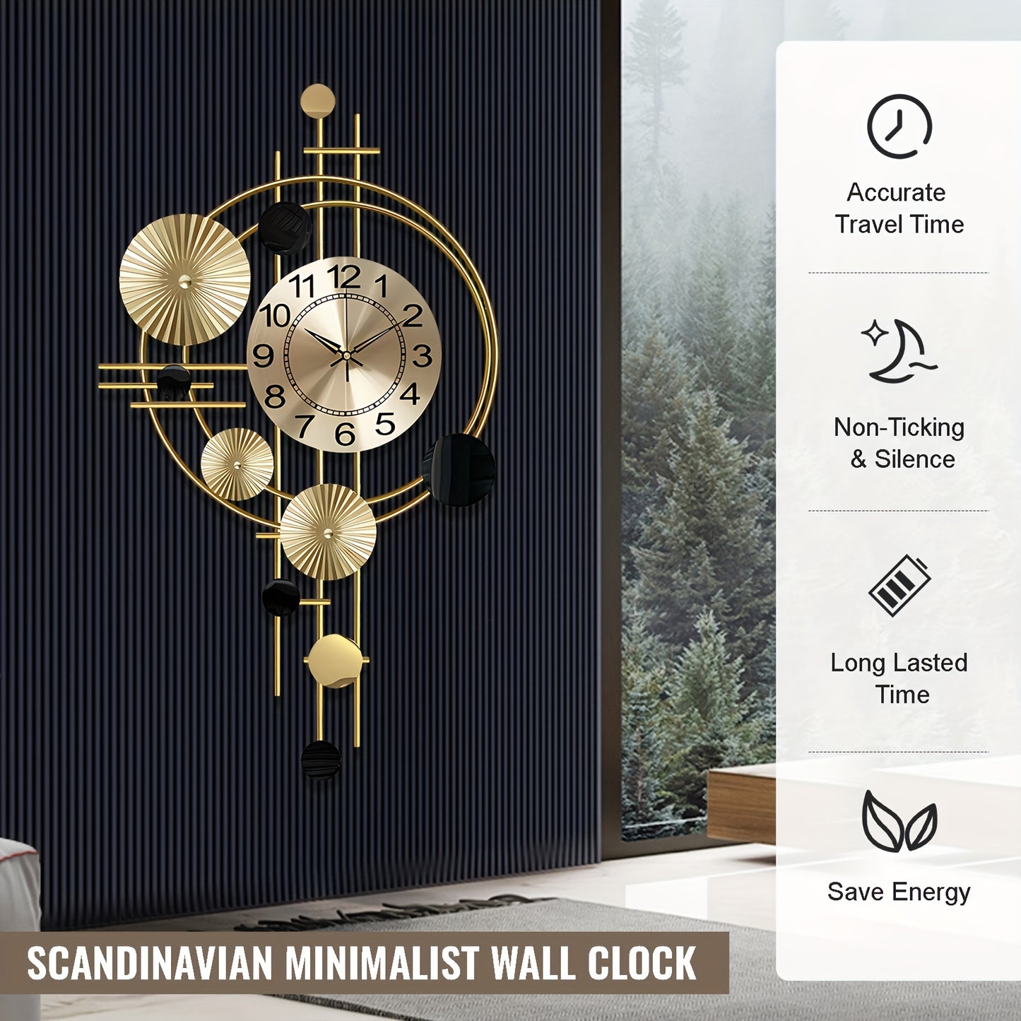 Decorative 3D Metal Wall Clock for Living Room and Bedroom Modern Large Silent No Ticking Wall Art Decor 30.7 X 17.7 Inches