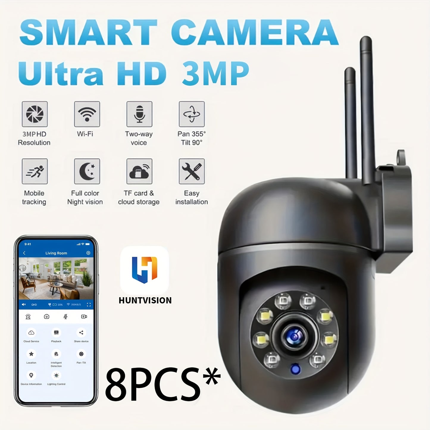 8pcs Smart Security Cameras for Home Surveillance System