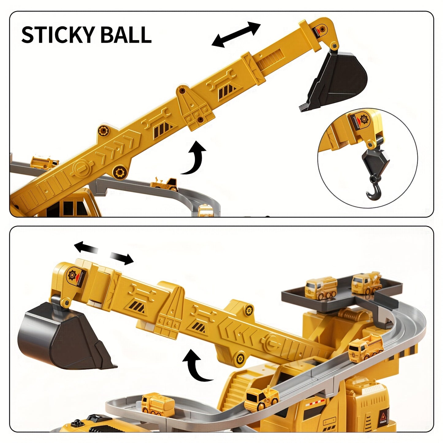 Babyhome Crane Excavator Toy with Cars Race Track Play Set for Boys Age 3 to 7 Construction Vehicle with Light and Sound Birthday Christmas Easter Gifts