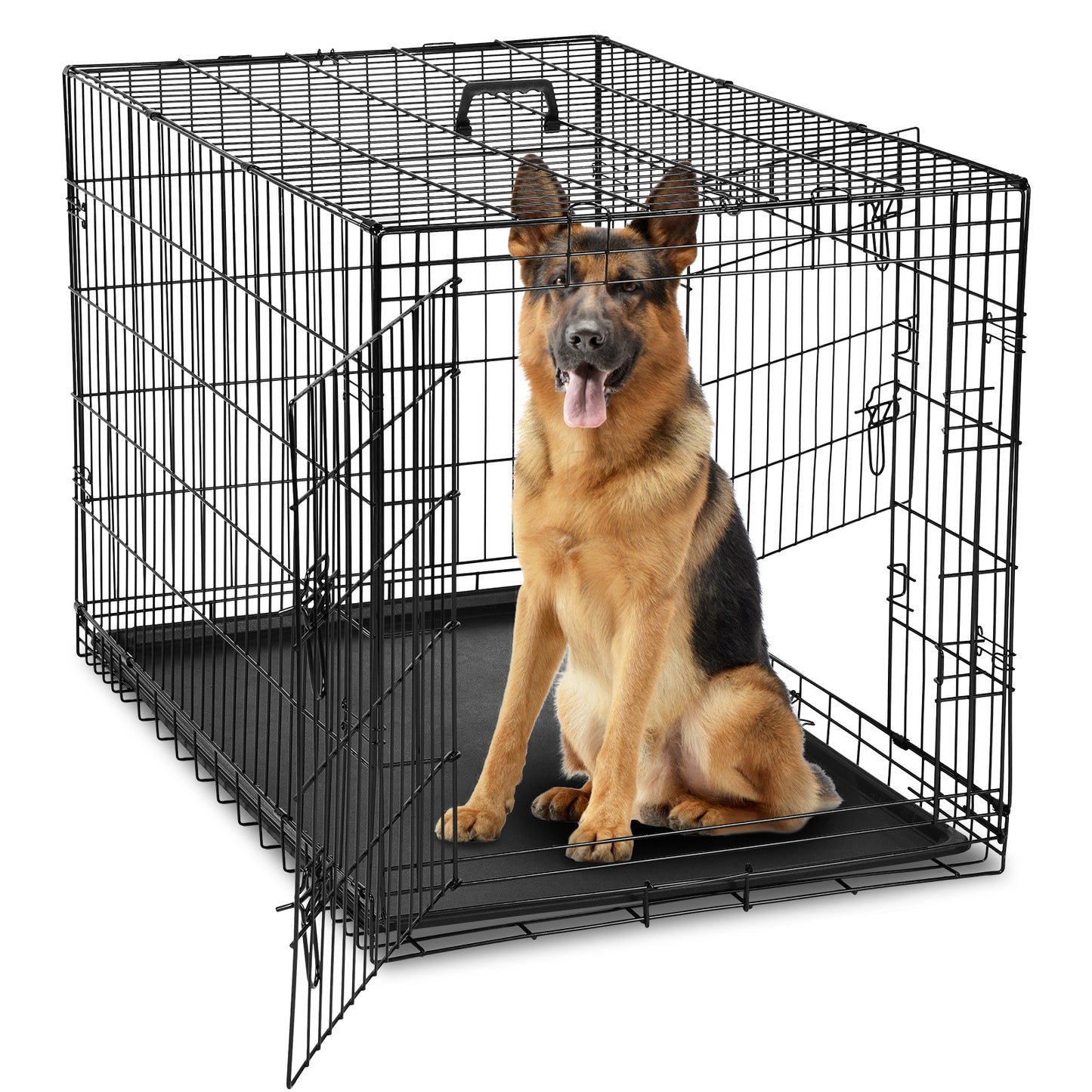 Double Door Dog Crate with Divider Panel for Travel Use