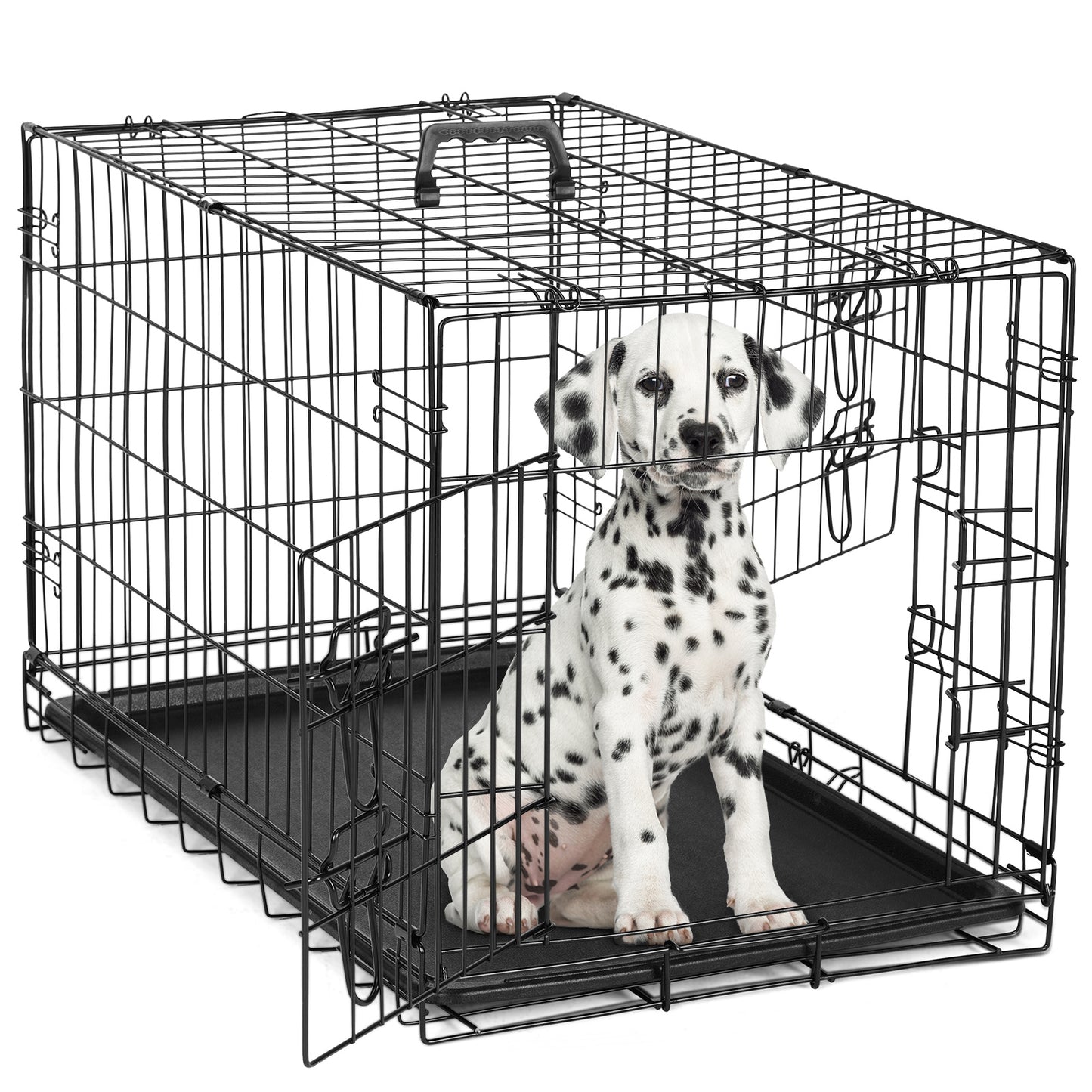 Double Door Dog Crate with Divider Panel for Travel Use