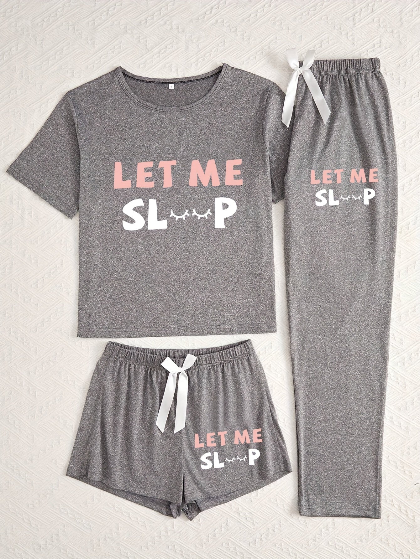 3Pcs Women's Pajama Set, Simple Knit Polyester Sleepwear