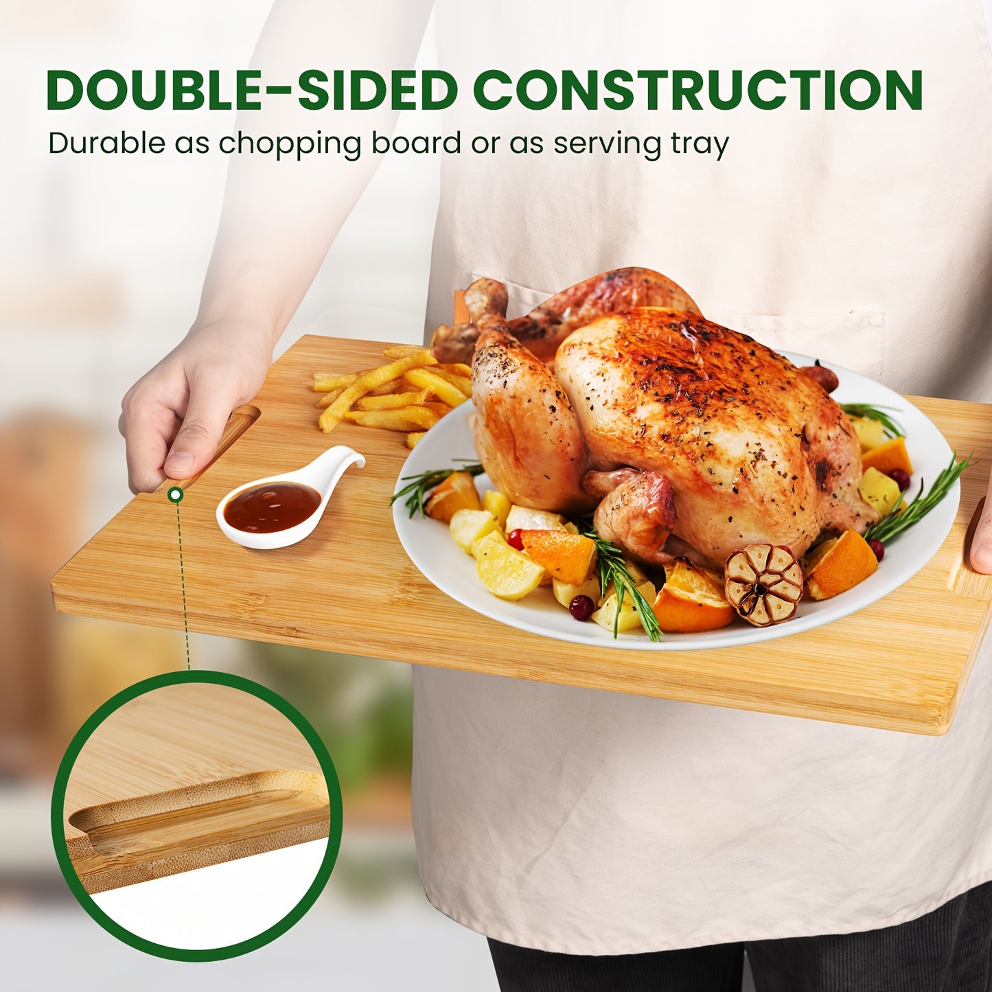 4pcs Oversized Bamboo Cutting Board With Rack & Juice Groove