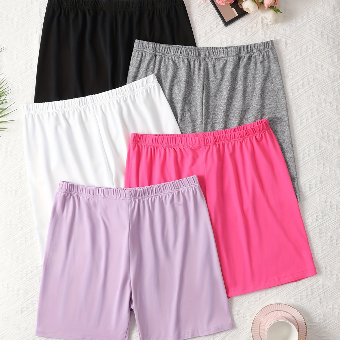 5pcs Women's Plus Casual Lounge Shorts Plus Size Home Wear