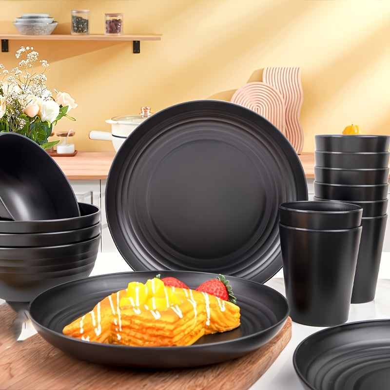 Shatterproof Tableware 16pcs Set Indestructible Black Set