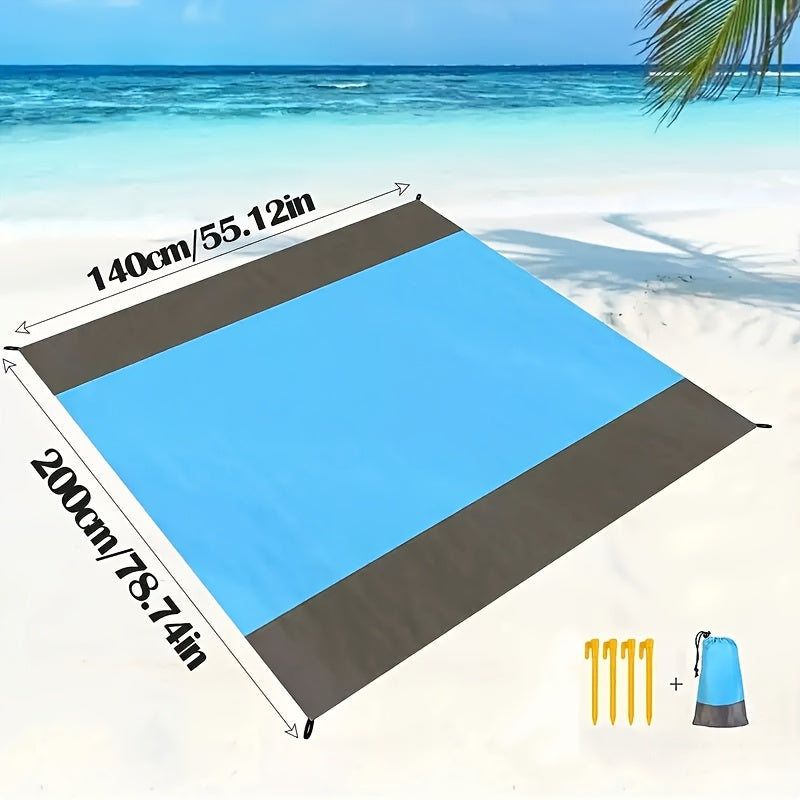 Foldable Beach Mat with 4 Corner Stakes for Outdoor Use