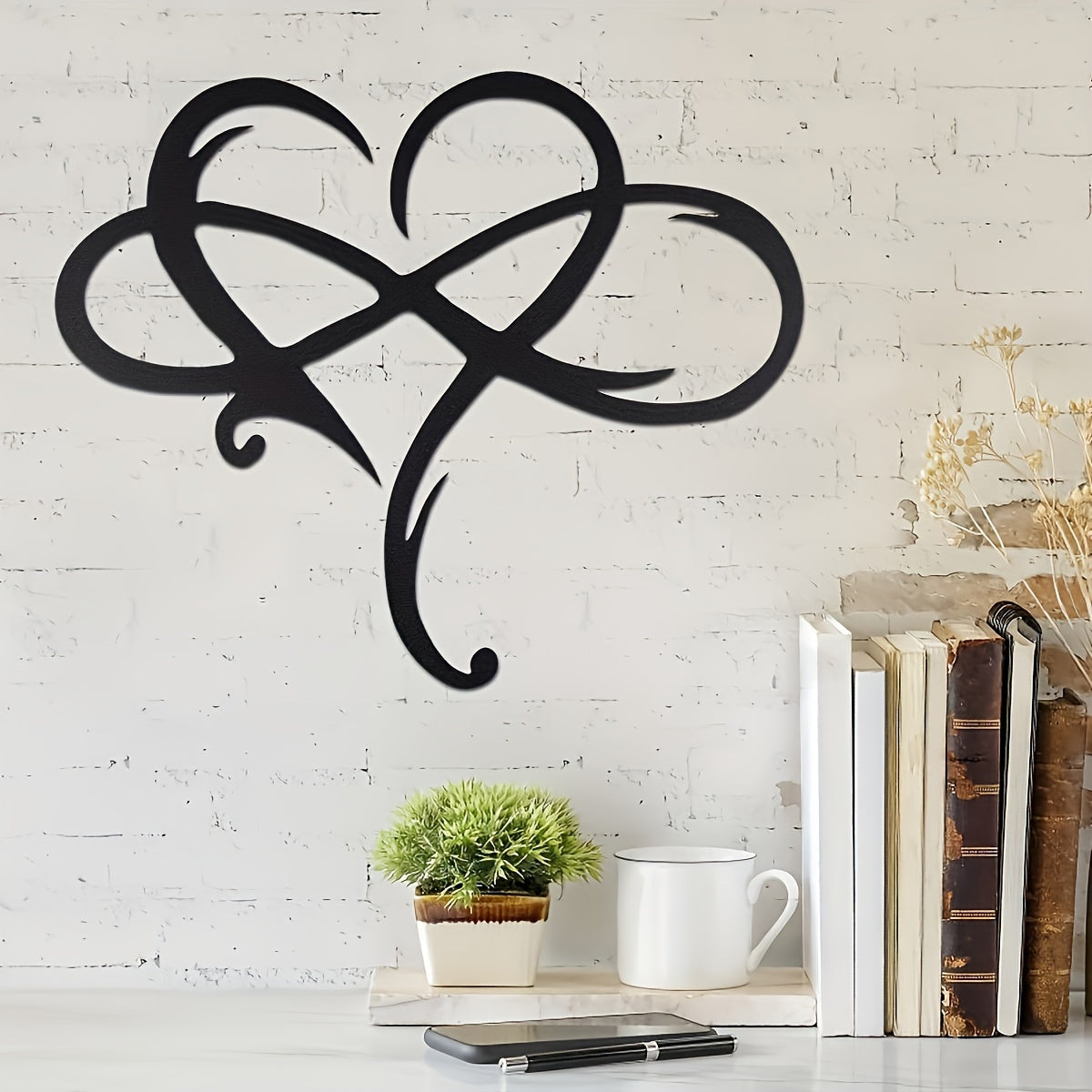 2D Flat Infinity Heart Metal Wall Decoration Art Eternal Love Infinite Heart-Shaped Wall Decor Love Logo Bedroom Ornament 15.8 Inches X 13.8 Inches