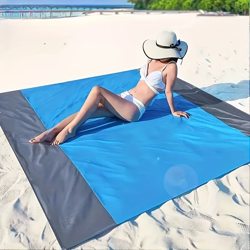 Foldable Beach Mat with 4 Corner Stakes for Outdoor Use