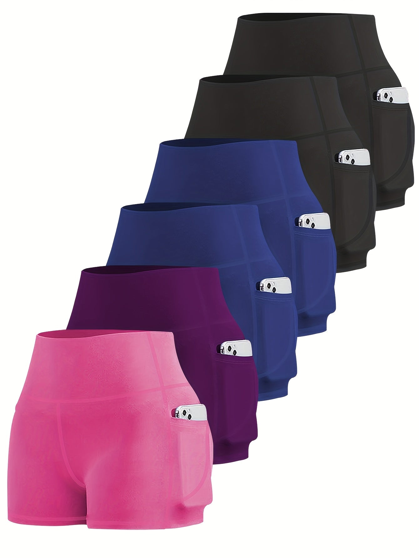 6-Pack Plus Size Women's High Waist Yoga Shorts With Pocket