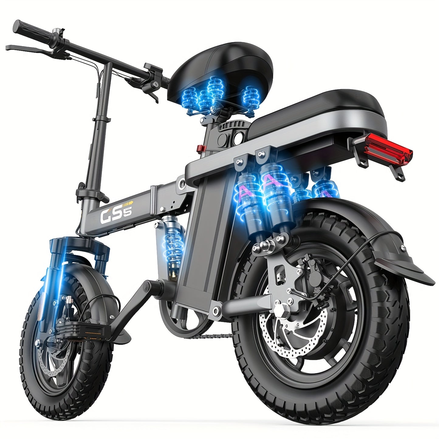 UPlee 740W Electric Bike For Adults 20MPH Full Shock Absorption Comfortable Riding 48V15Ah Max 32Miles Folding Ebike 14 Inch Tubeless Off Road Tire City Commuter Battery Optional