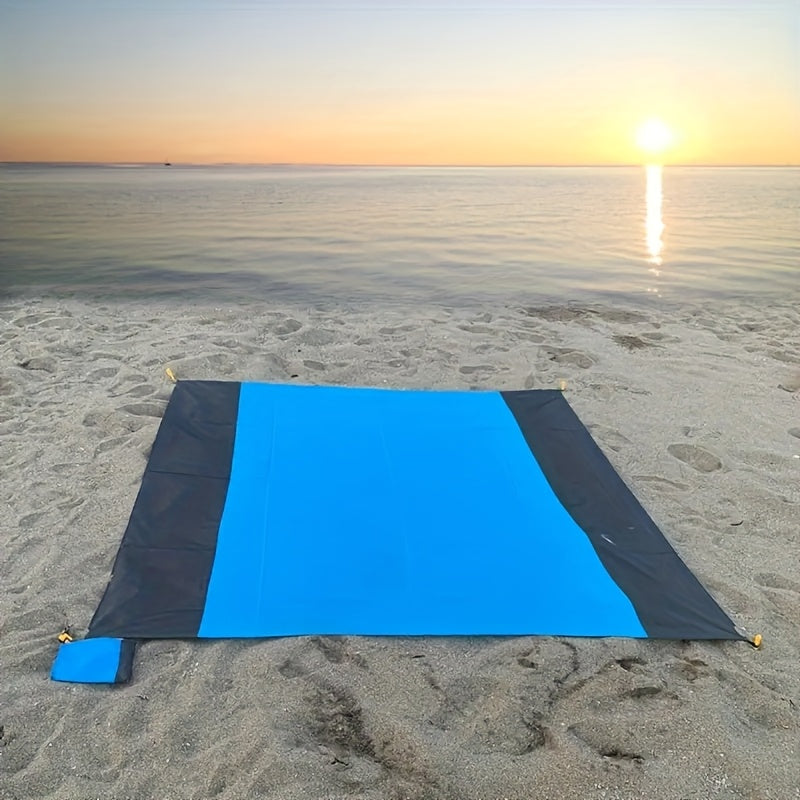 Foldable Beach Mat with 4 Corner Stakes for Outdoor Use