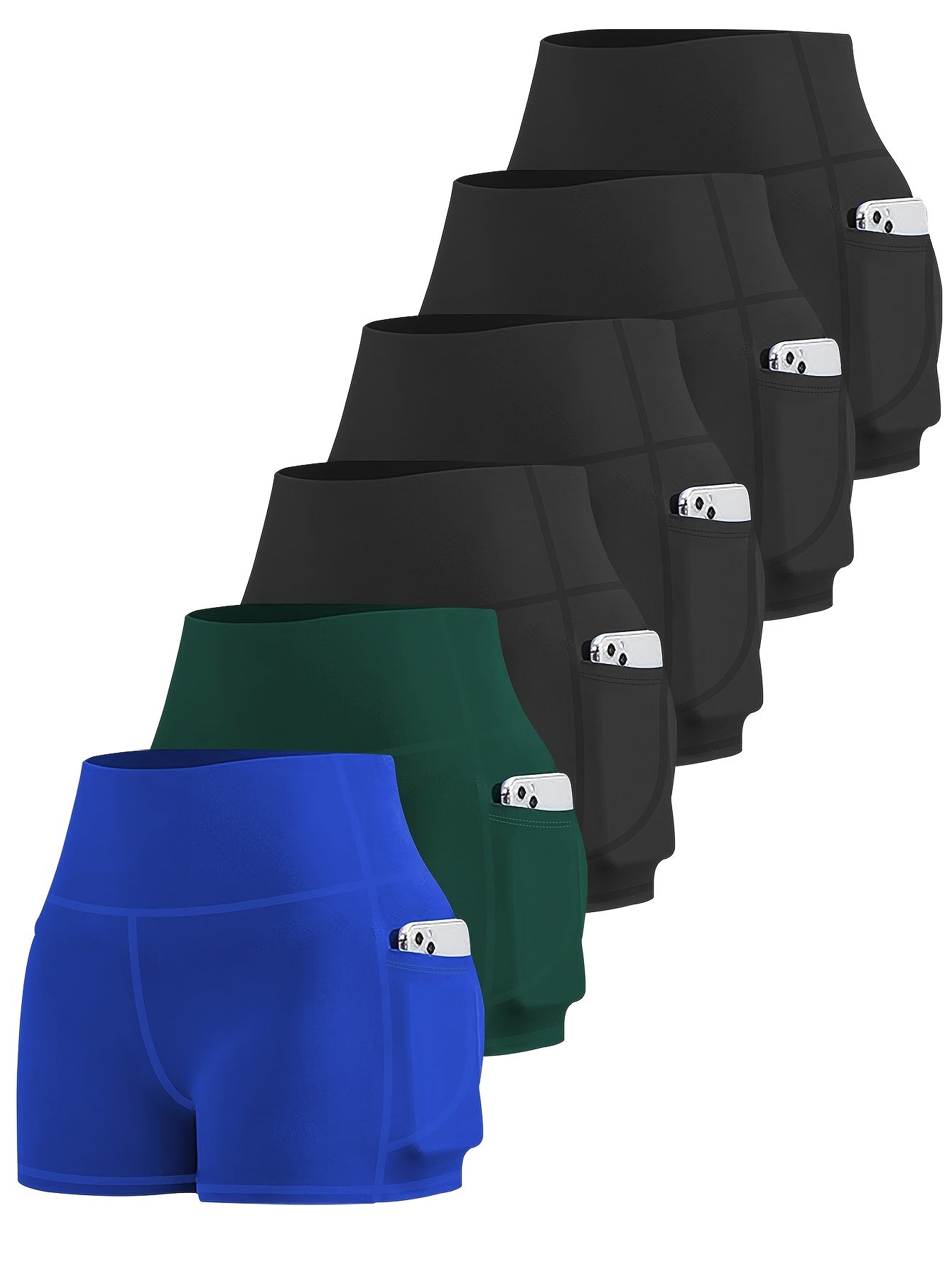 6-Pack Plus Size Women's High Waist Yoga Shorts With Pocket
