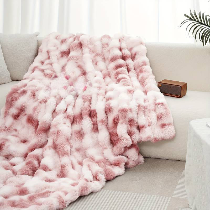 1pc Bohemian Style Reversible Faux Rabbit Fur Blanket