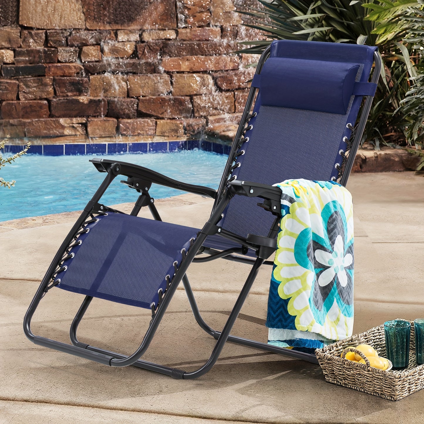 Patio Zero Gravity Folding Recliner Chairs Set of 2 Blue