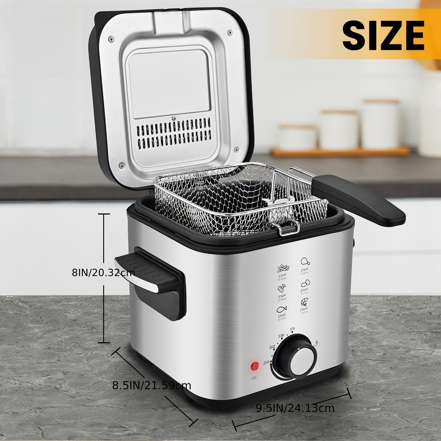 SUSTEAS Deep Fryer 1500W Electric Stainless Steel Design