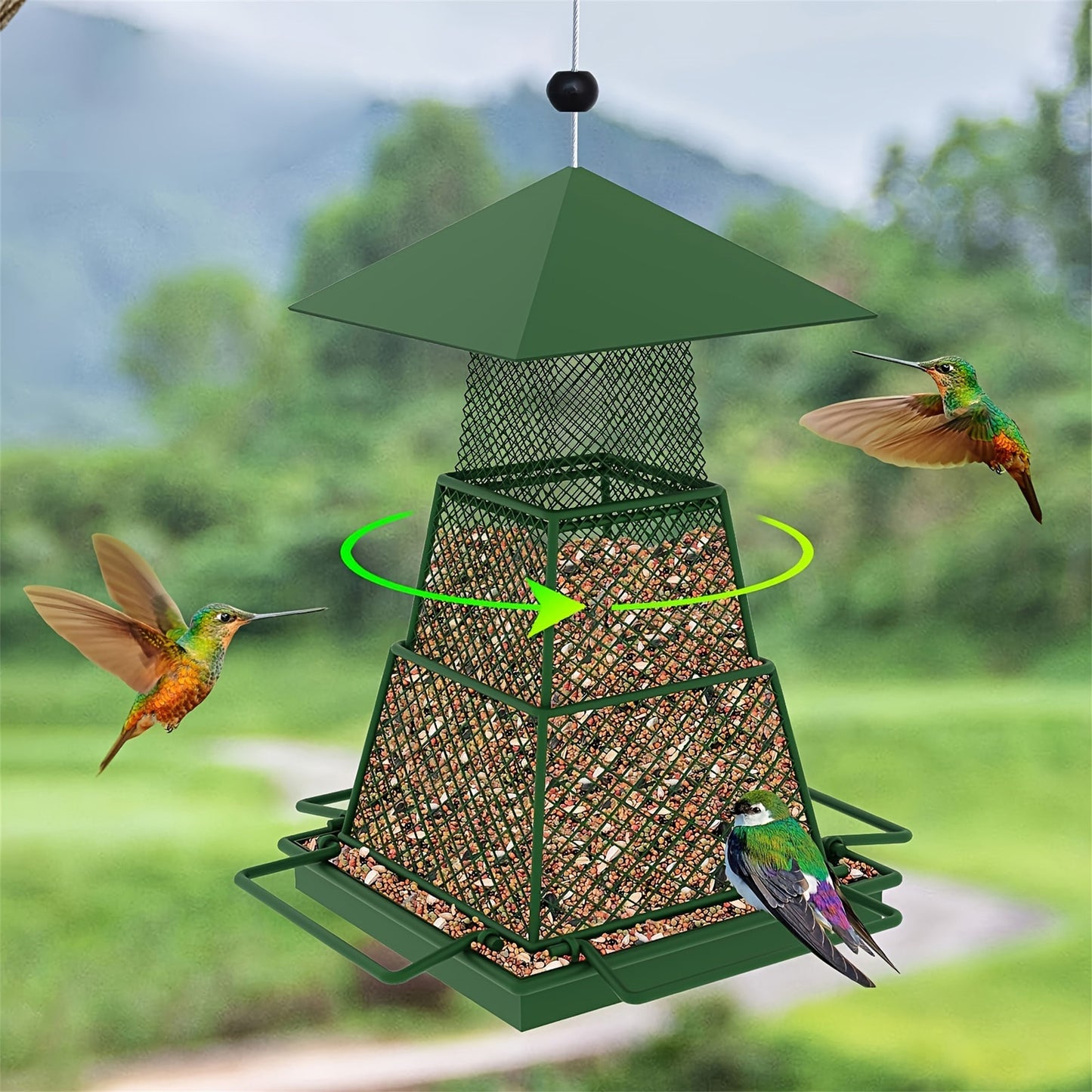 1 Piece Metal Mesh Hanging Bird Feeder Retractable Heavy Duty Squirrel Proof Large Capacity Easy Filling and Cleaning Ideal for Garden Yard Outdoor Use
