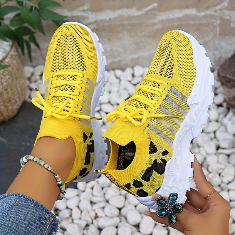 Leopard Print Sneakers Lightweight Women's Mesh Lace-Up Shoes