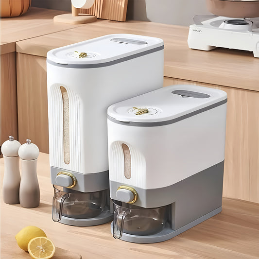 Large Capacity Moisture Resistant Rice Dispenser with Time Recorder and Measuring Cup