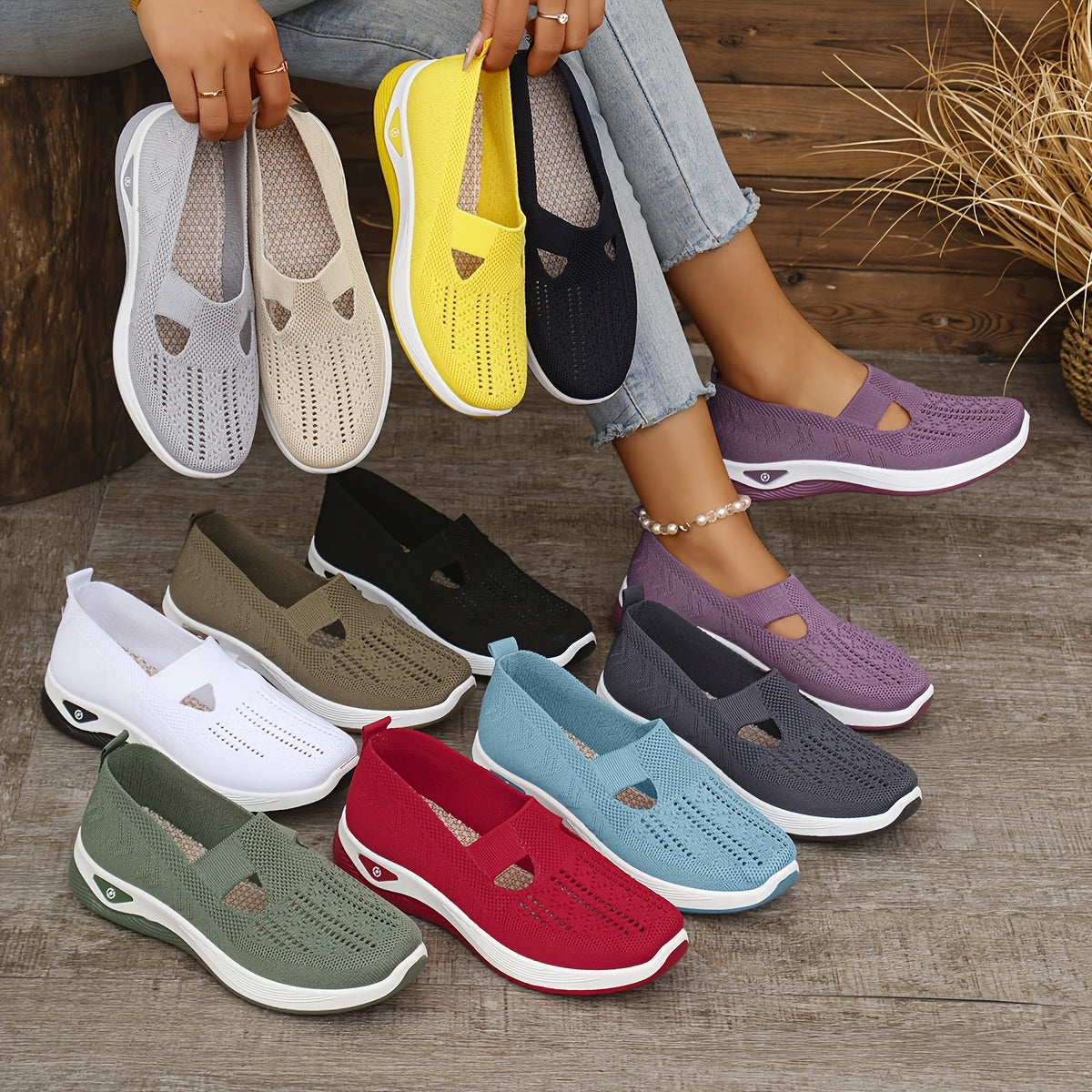 New Style Women's Breathable Knitted Lace-Up Shoes 2024